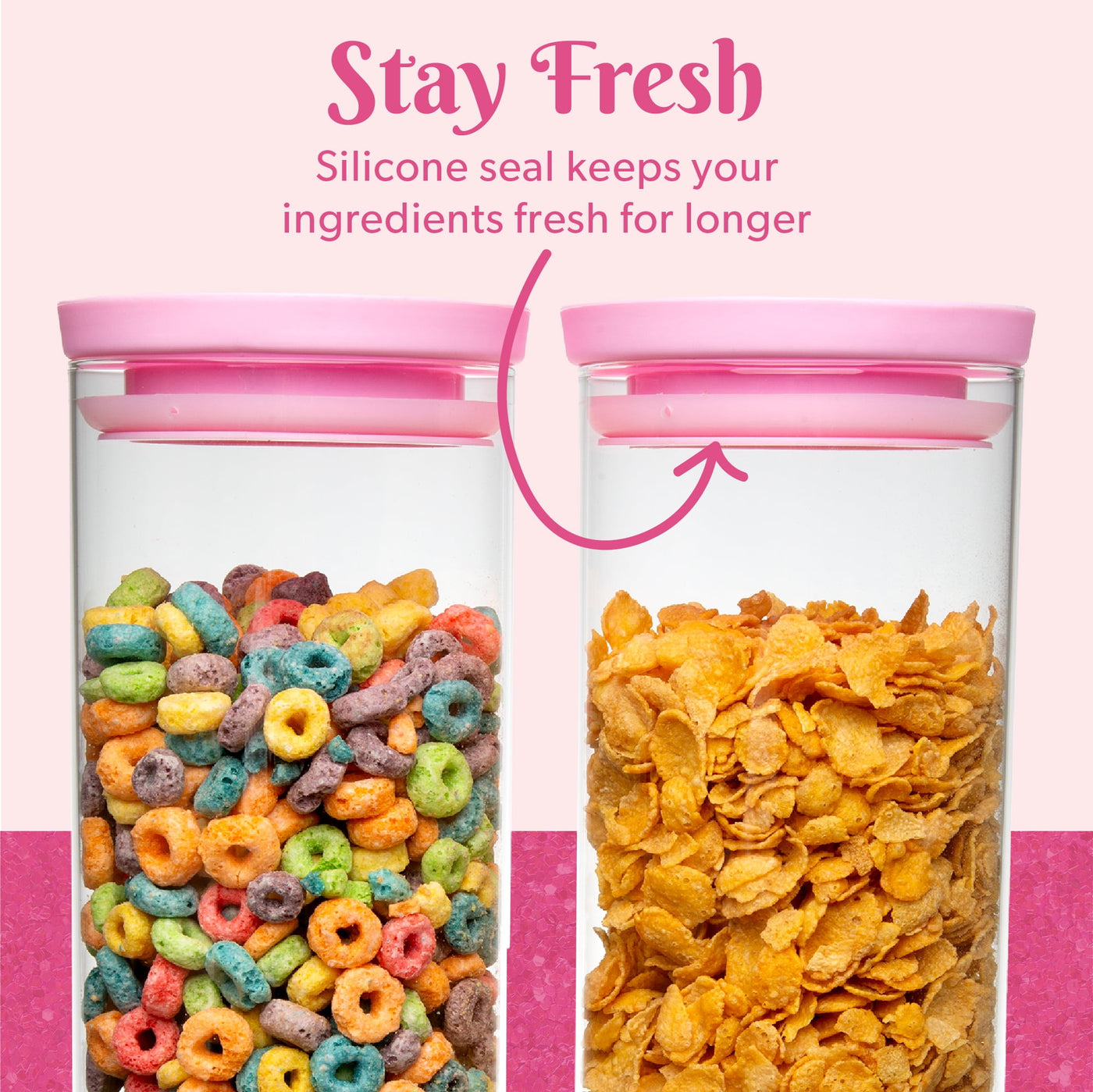 2-Piece Glass Food Storage Canister Set with Lids, Kitchen Containers for Flour, Sugar, and Pasta, 7 Cup Capacity, Pink