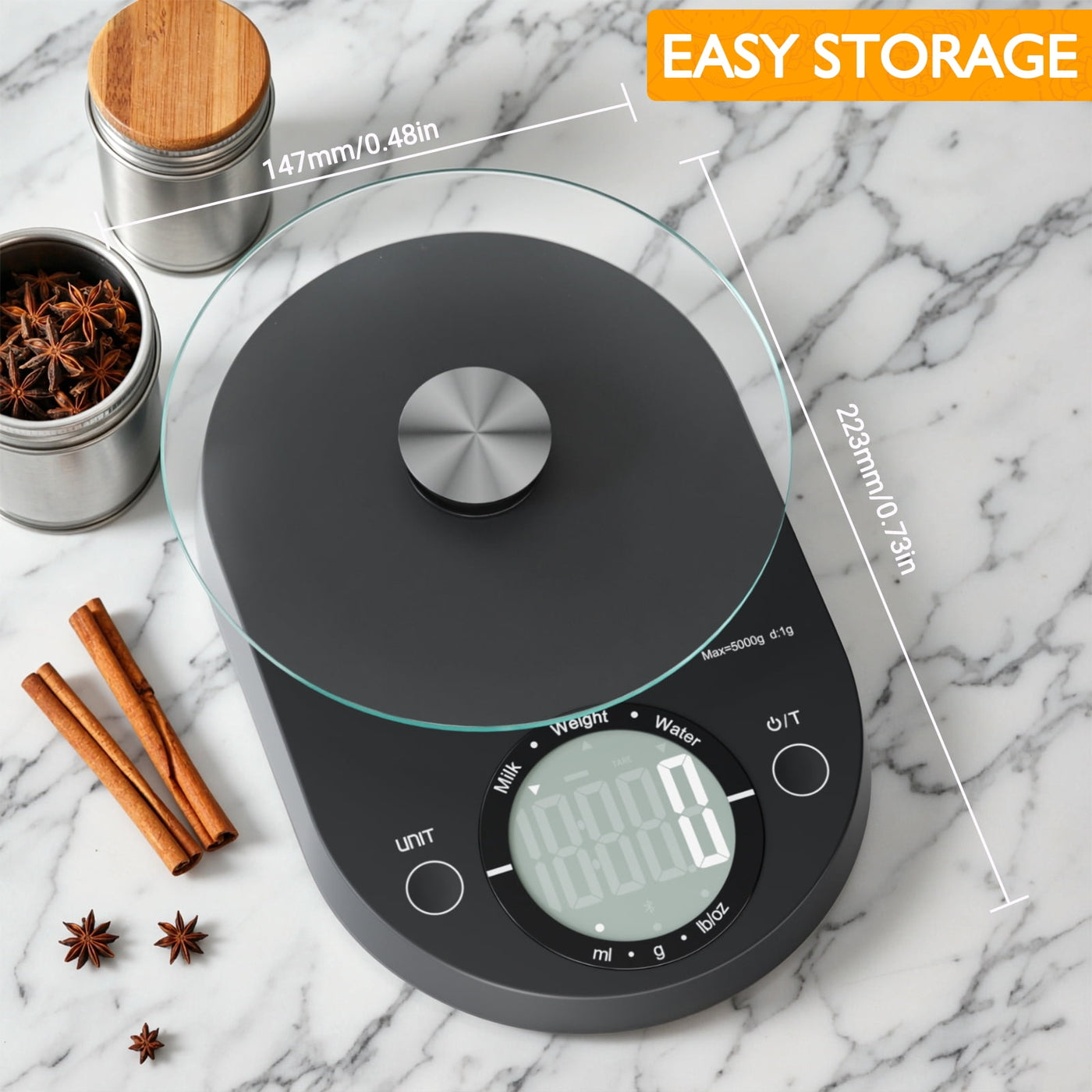 Food Scale, Digital Kitchen Scale, 5kg/11lb Capacity, Precision Scale with Grams and Ounces, Black, for Accurate Kitchen, Food and Portion Weighing
