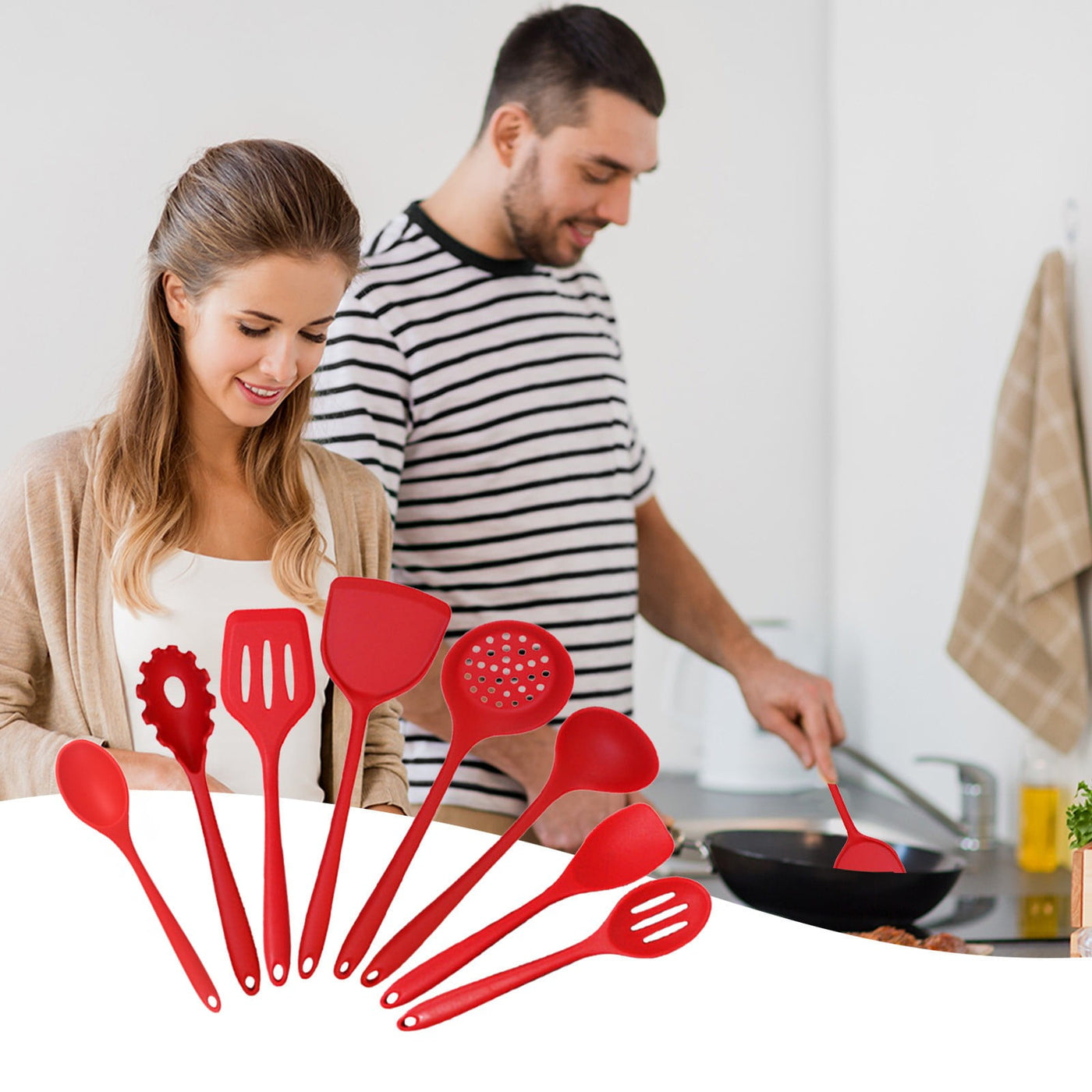 8-Piece Kitchen Cooking Utensils Set, Nonstick Pot Hot-proof Kitchen Utensils Spoon Shovel Set Multi-purpose Cooking Pot Shovel Spatula Colander Set