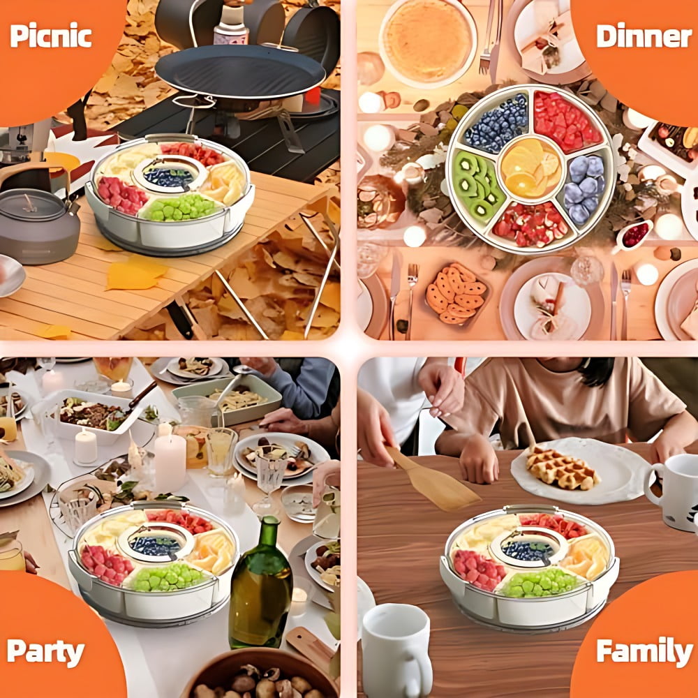 Small Divided Serving Tray with Lid and Handle, Stackable Snackle Box Container for Fruits Candy Organizer