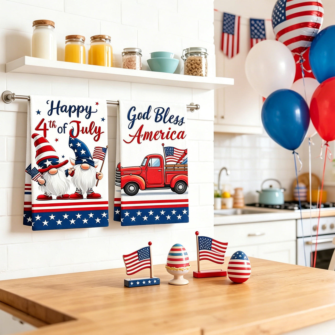 4-Piece 4th of July Patriotic Kitchen Towel, 16" X 24" American Flag Stars Kitchen Dish Towels, Red White Blue Absorbent Hand Towel for Independence