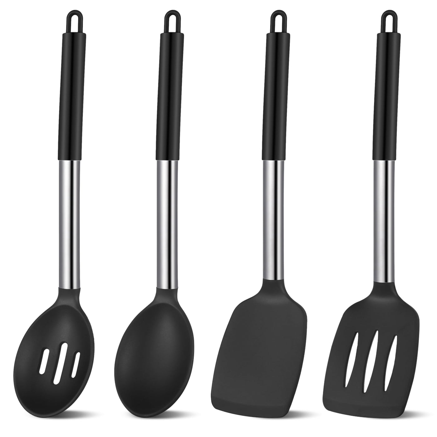 4-Pack Silicone Cooking Utensils Set, Heat Resistant Nonstick Kitchen Spatula and Spoon Set, Large Soup Ladle